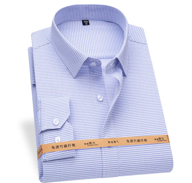 Plus 8XL 7XL 6XL 5XL Bambusfaser-Hemden für Herren Langarm Frühling Knitterfrei Formell Weich Lässig Gestreift Business Gesellschafts-Hemd – Detail 13