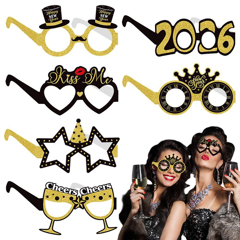 Fun Photo Props Party Eve Decoration Universal Size 2026 New Year Paper Glasses 6/12pcs Festive New Year's Eve Party Glasses