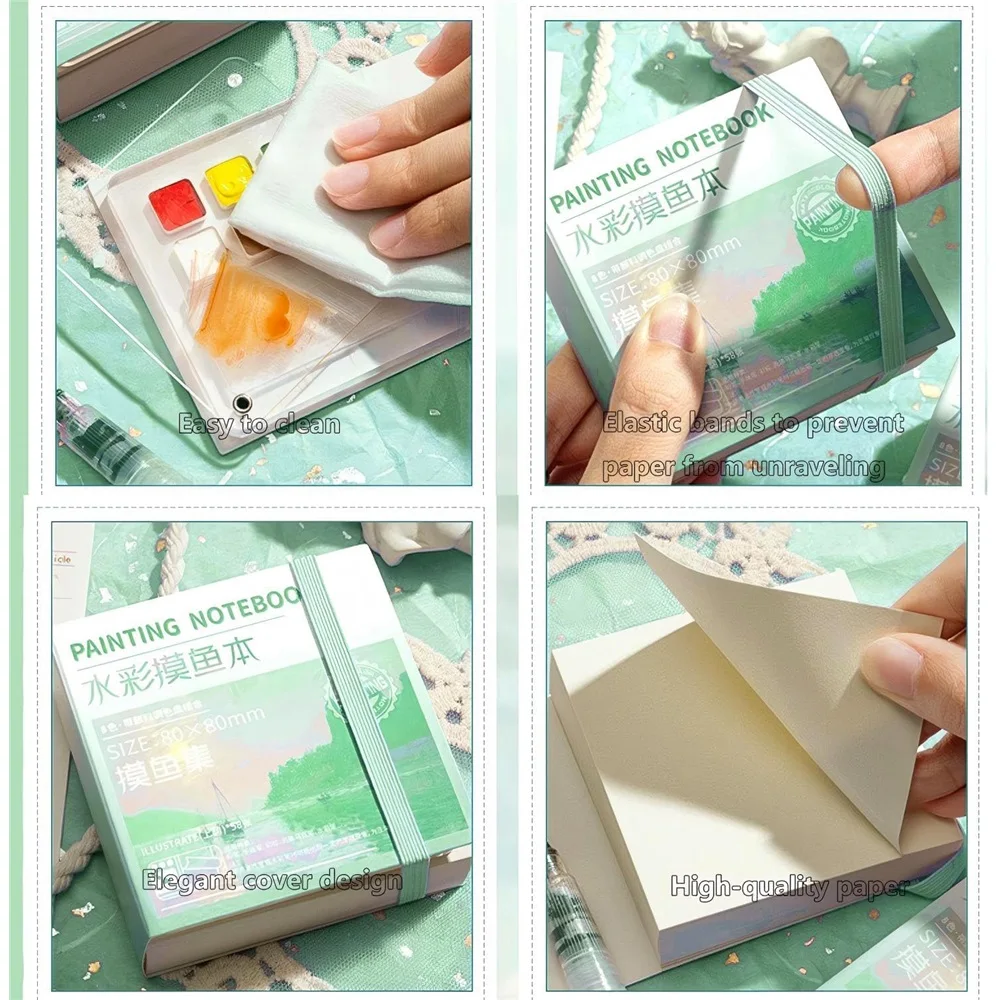 Portable Mini Watercolor Sketchbook with Paint Tray - 50 Sheets, Medium Thick Paper, Ideal for On-the-Go (Paint Not Included)