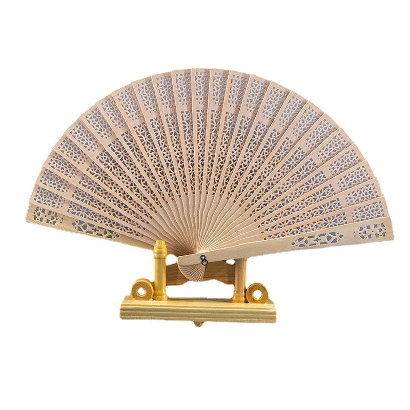 Fully Fragrant Wood Fan, Retro Folding Fan, Hollow Craft, Chinese Style Wedding Return Gift, Wooden Imitation Sandalwood Fan, Fo