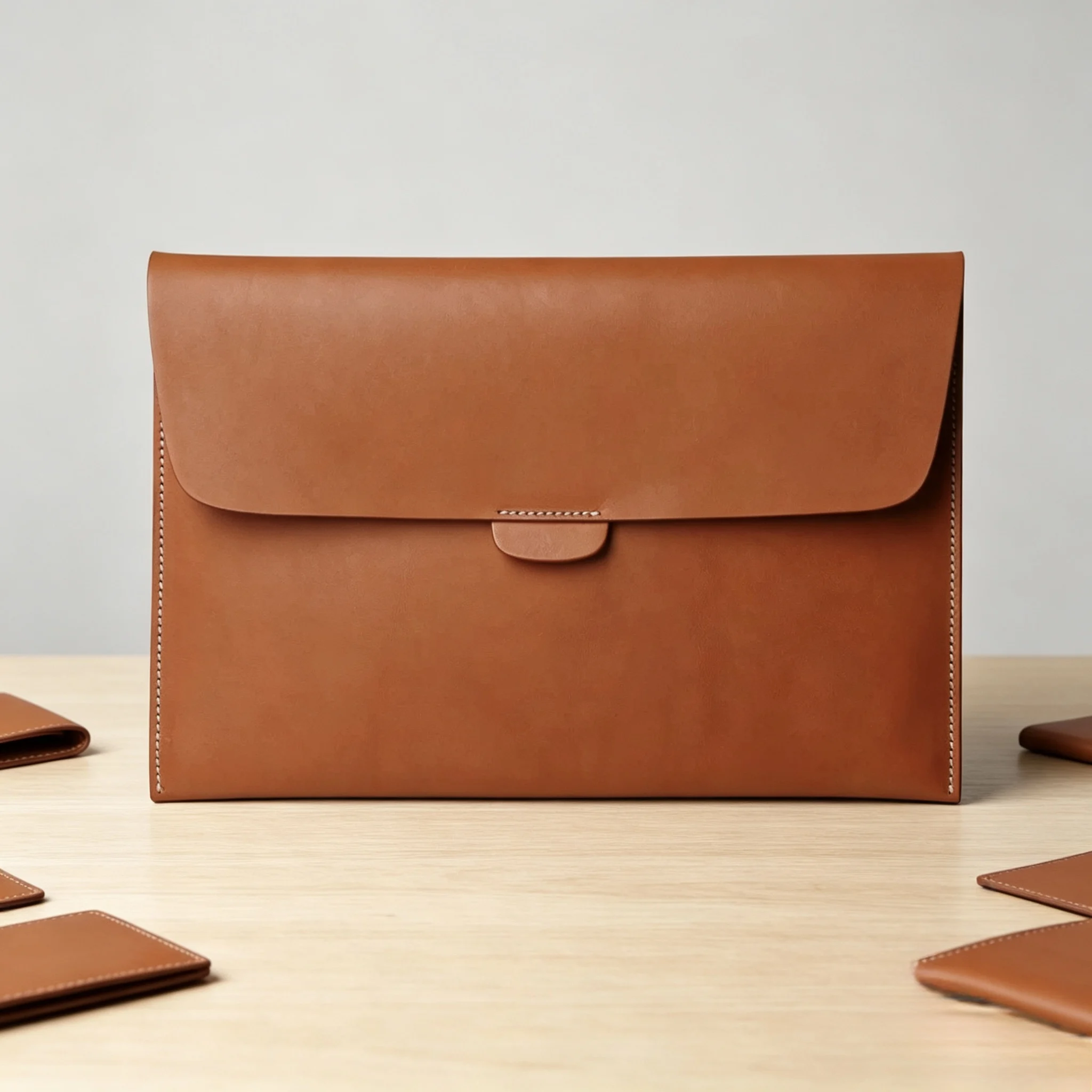 Top-grain cowhide leather laptop computer inner bag, suitable for Apple Macbook, horizontal style simple computer bag.