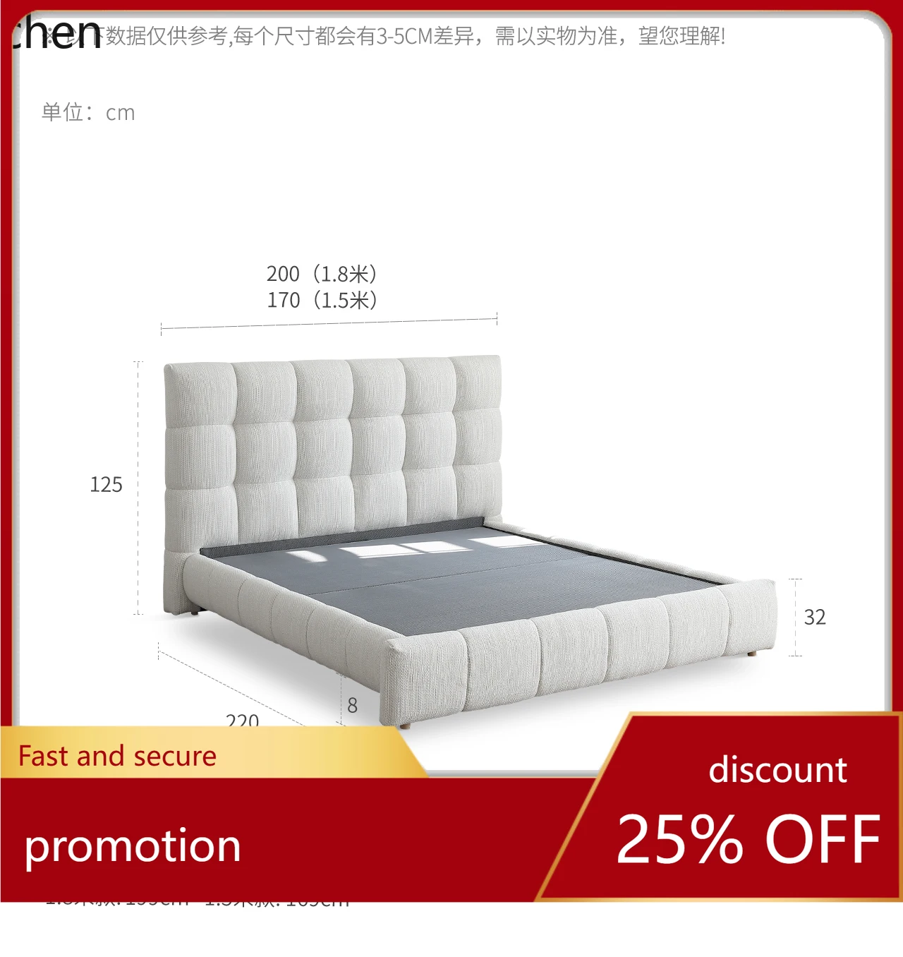 

ZML Modern Minimalist Home Use Full Bed Home Use High Backrest Retro Style Fabric Bed