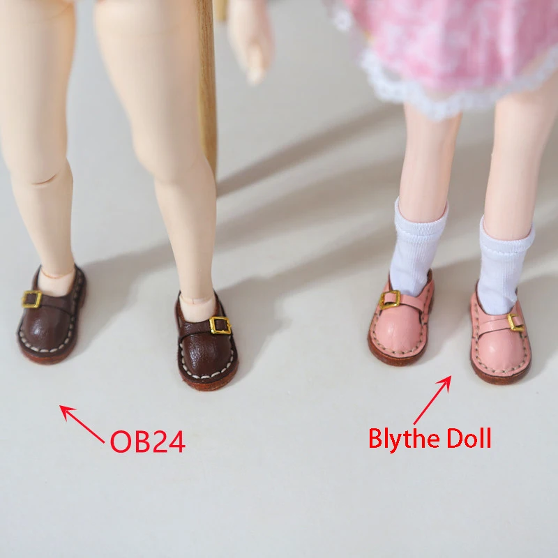 Handmade Blyth Doll Flat cowhide shoes Doll Blyth Ob22 24 Shoes With Buttons For Ymy Licca Azones Ob24 Ob27 Fr Doll