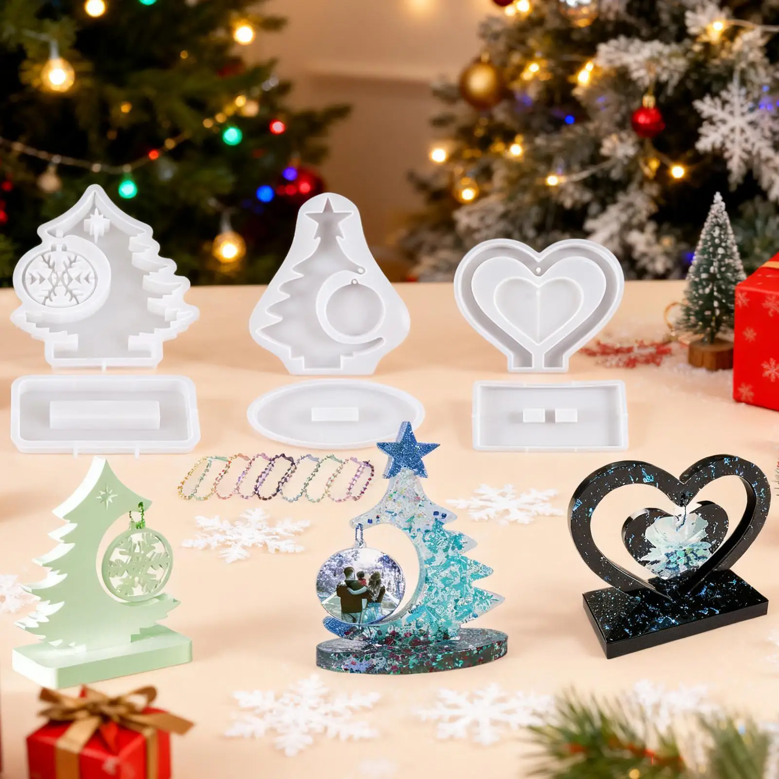 

6 шт., силиконовая форма для литья, рождественские формы, многоразовая форма с основанием, фоторамка для дома, спальни на День Благодарения