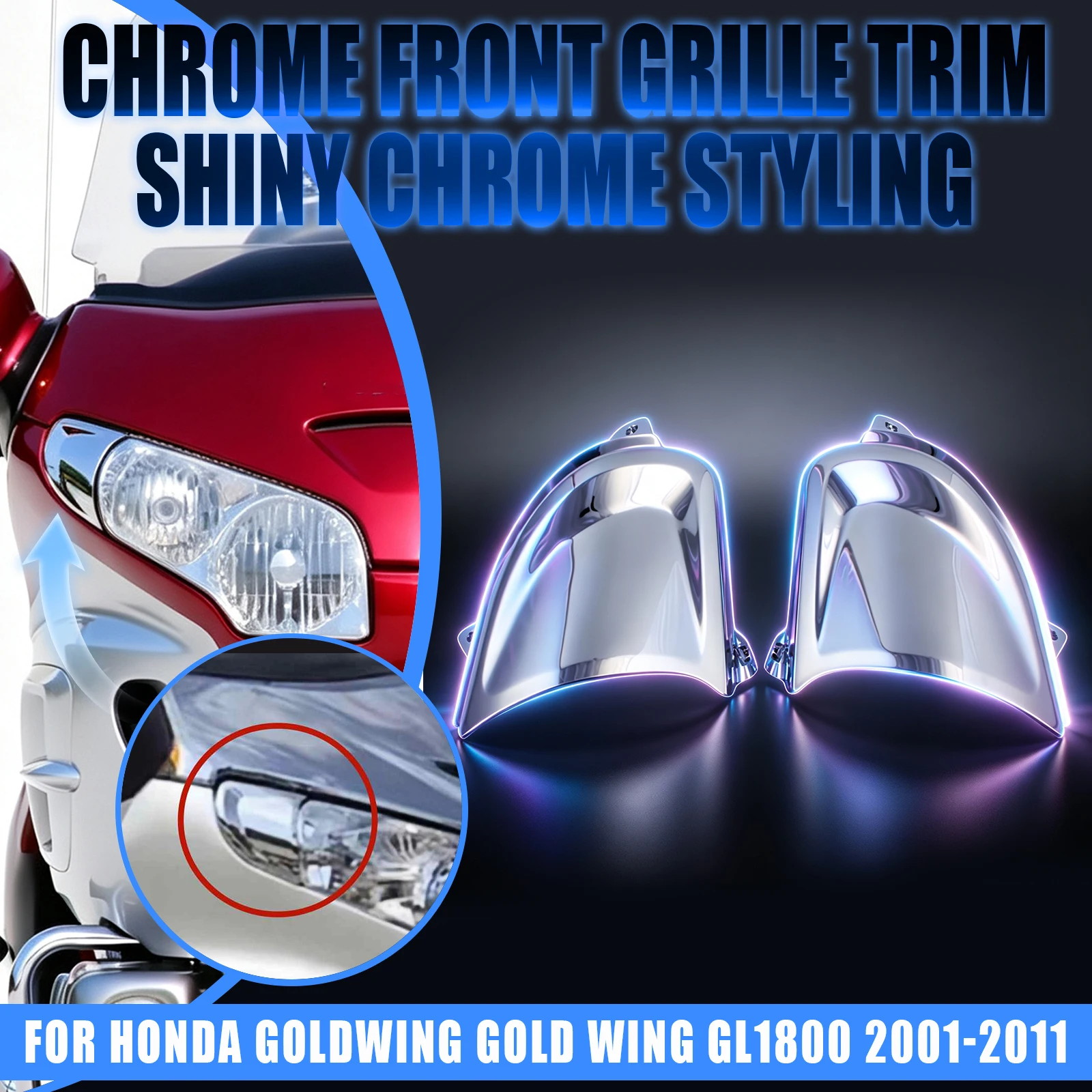 Motorcycle Headlight Chrome Trim Covers Grille Eyebrows Decoration Accent For Honda GL1800 2001 2002 2003 2004 2005-2011