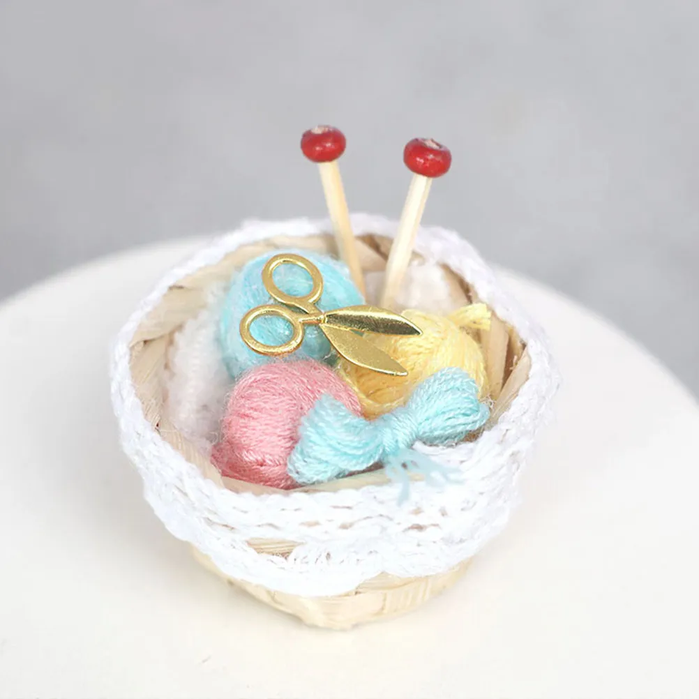 1Set Handcrafted Mini Knitting Basket Dollhouse Decoration with Vibrant Patterns Realistic Miniature Landscape Prop for Mini