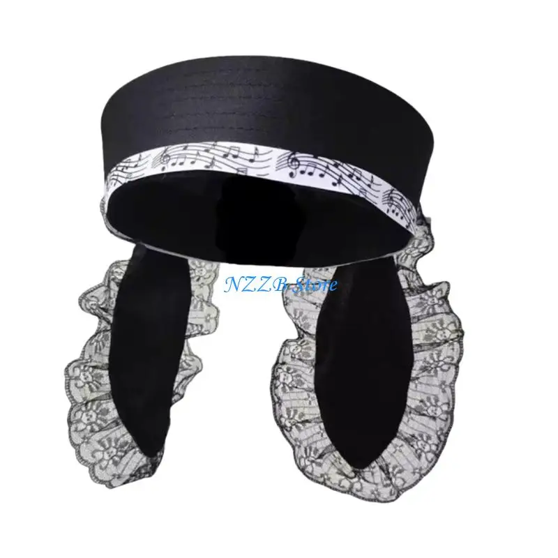 

T21F Trendy British Cosplay Painter Hat Lace Fashion Rabbit Ears Cabbie Hat for Outdoor Walk Club Cabbie Hat