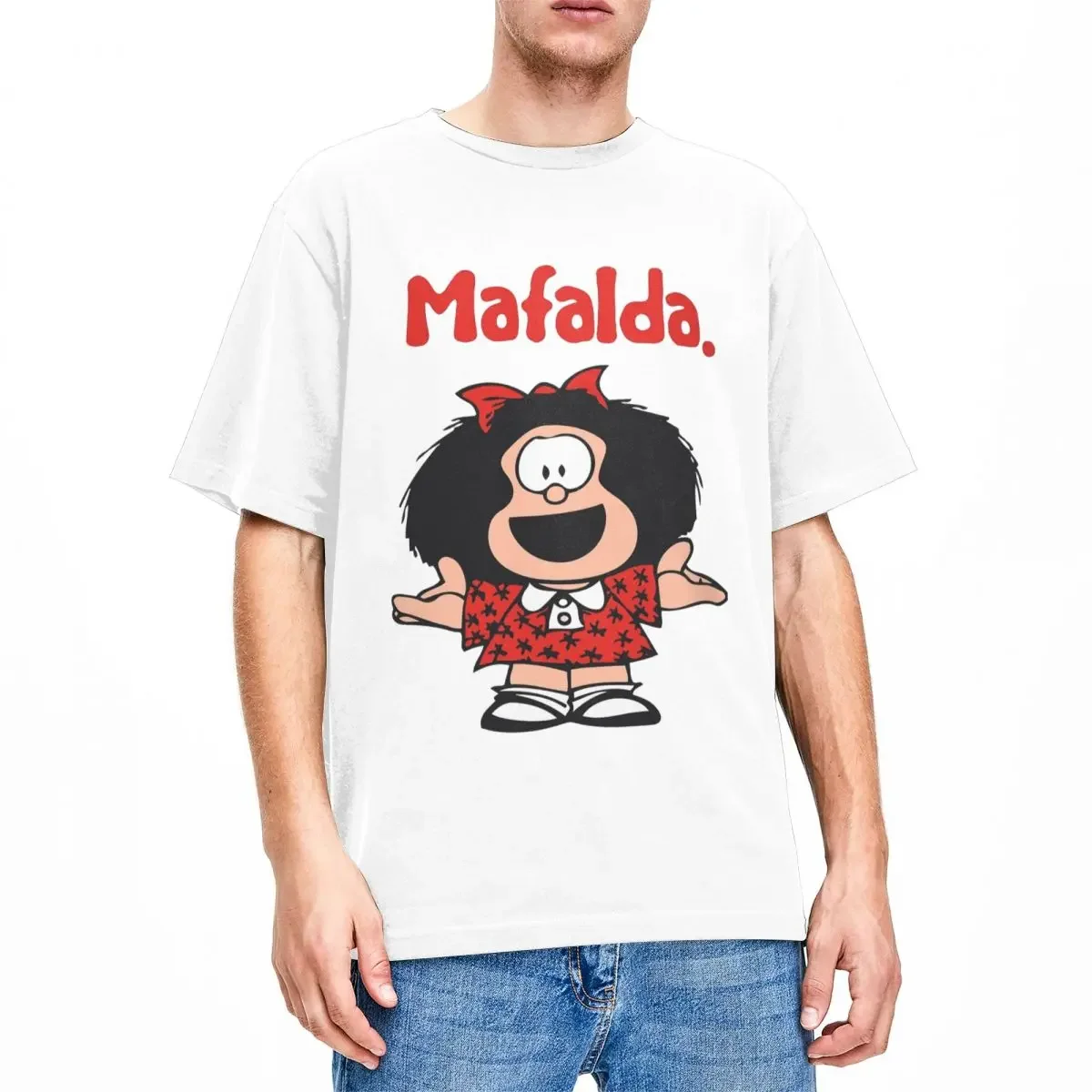 Men Women's Mafalda Cartoon Pattern T Shirt Stuff Comic Book Pure Cotton Short Sleeve Round Collar Tees Birthday Present Shirts