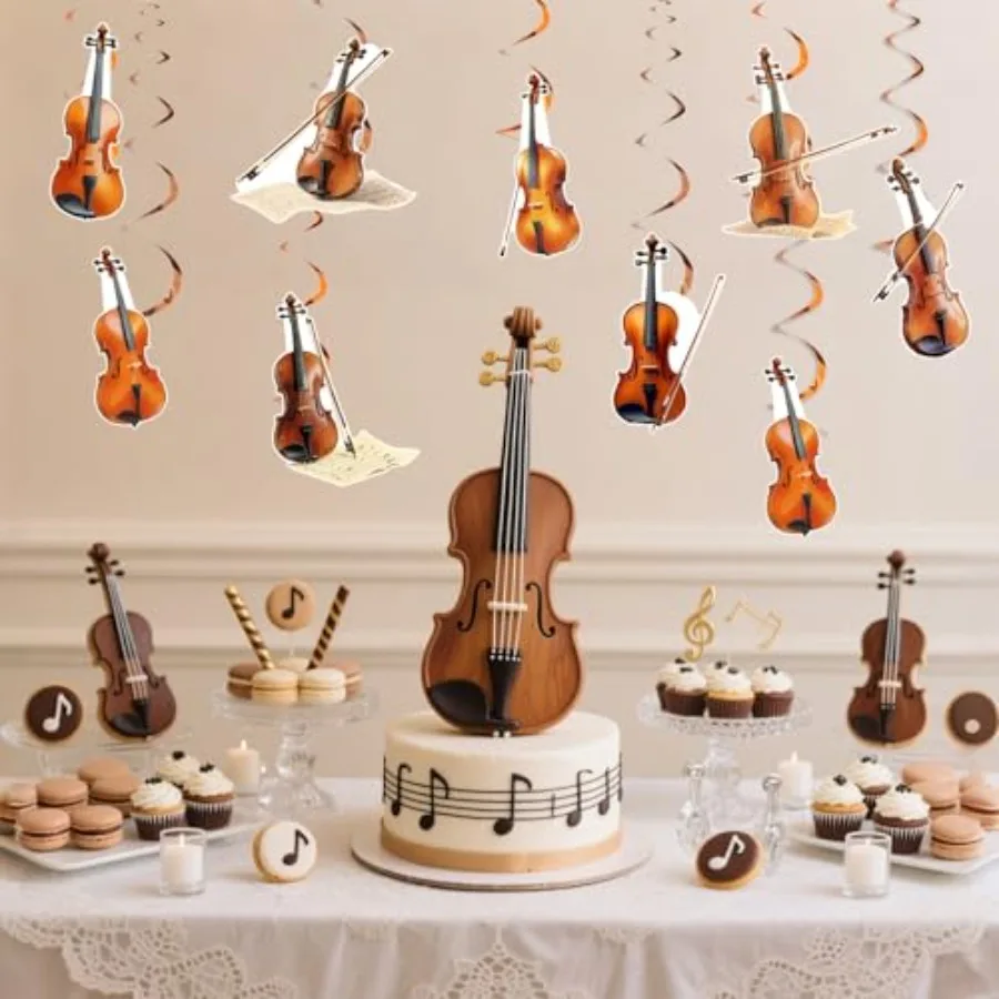 24Pcs Violin Party Decorations Music Themed Birthday Party Hanging Swirl Decor Violin Hanging Decorations for Boys Girls Musica
