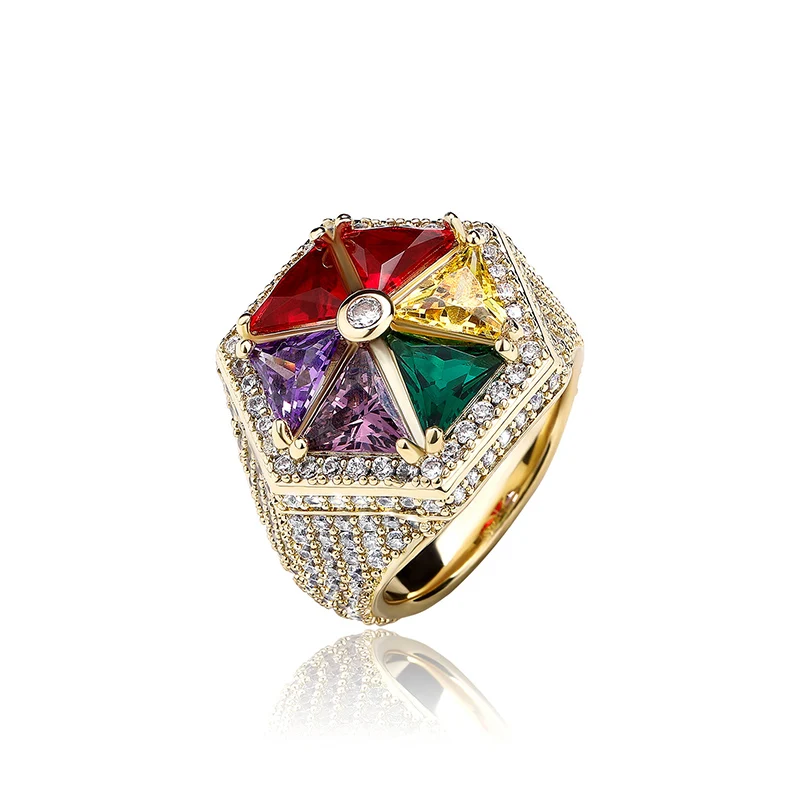 

Хип-хоп AAA + CZ Stone Paved Bling Ice Out в форме ветряной мельницы Кольца на палец для мужчин и женщин Рэпер Ювелирные изделия Подарок Прямая доставка