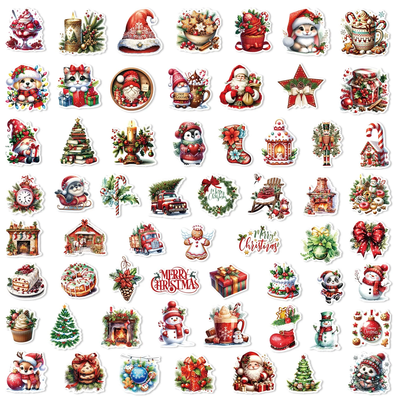 10/60PCS Cute Merry Christmas Festival Cartoon Stickers DIY Decoration Waterproof Skateboard Notebook New Year Graffiti Sticker