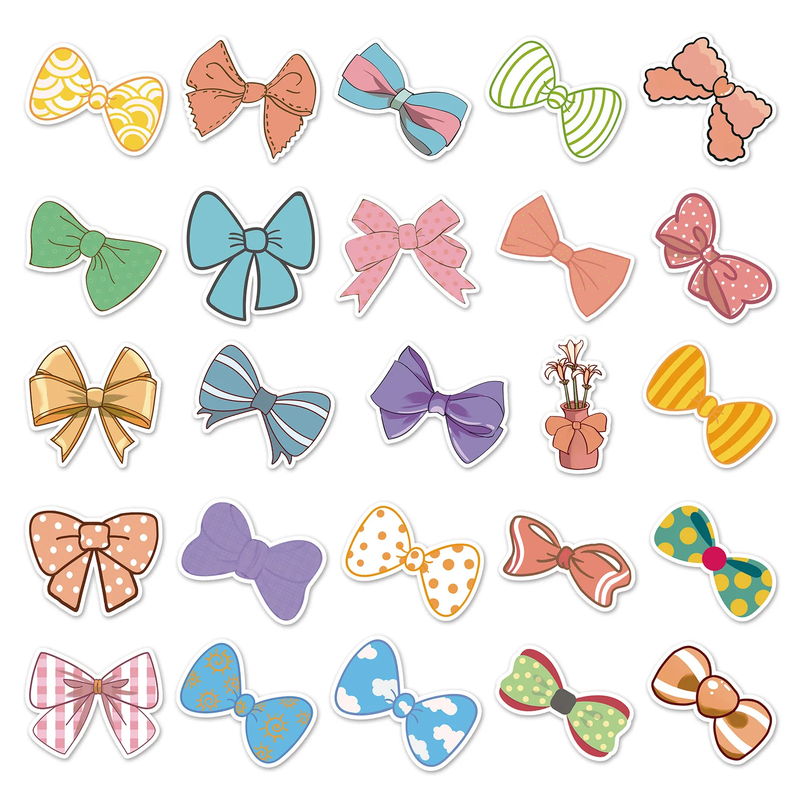 

50PCS Cute Bow Sticker Cartoon Style Kawaii DIY Graffiti Decorative Luggage Water Cup Gift iPad Waterproof Sticker Kids Toy