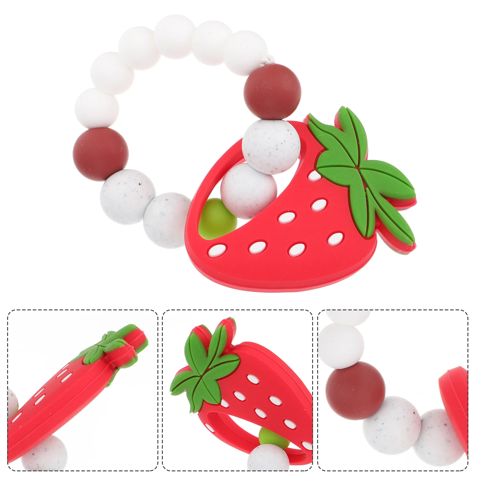 1Pcs Baby Cartoon Strawberry Molar Bracelet Bite Resistant Chewing Aid Soothes Gums Teething Relief Fruit Design Molar Wristband