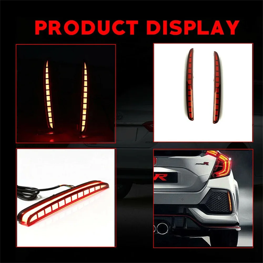 Red LED Car Rear Bumper Reflector Tail/Brake Lights Rear Fog Lights For Honda Civic Hatchback/Type-R/SI 4-Door Sedan 2017-2022