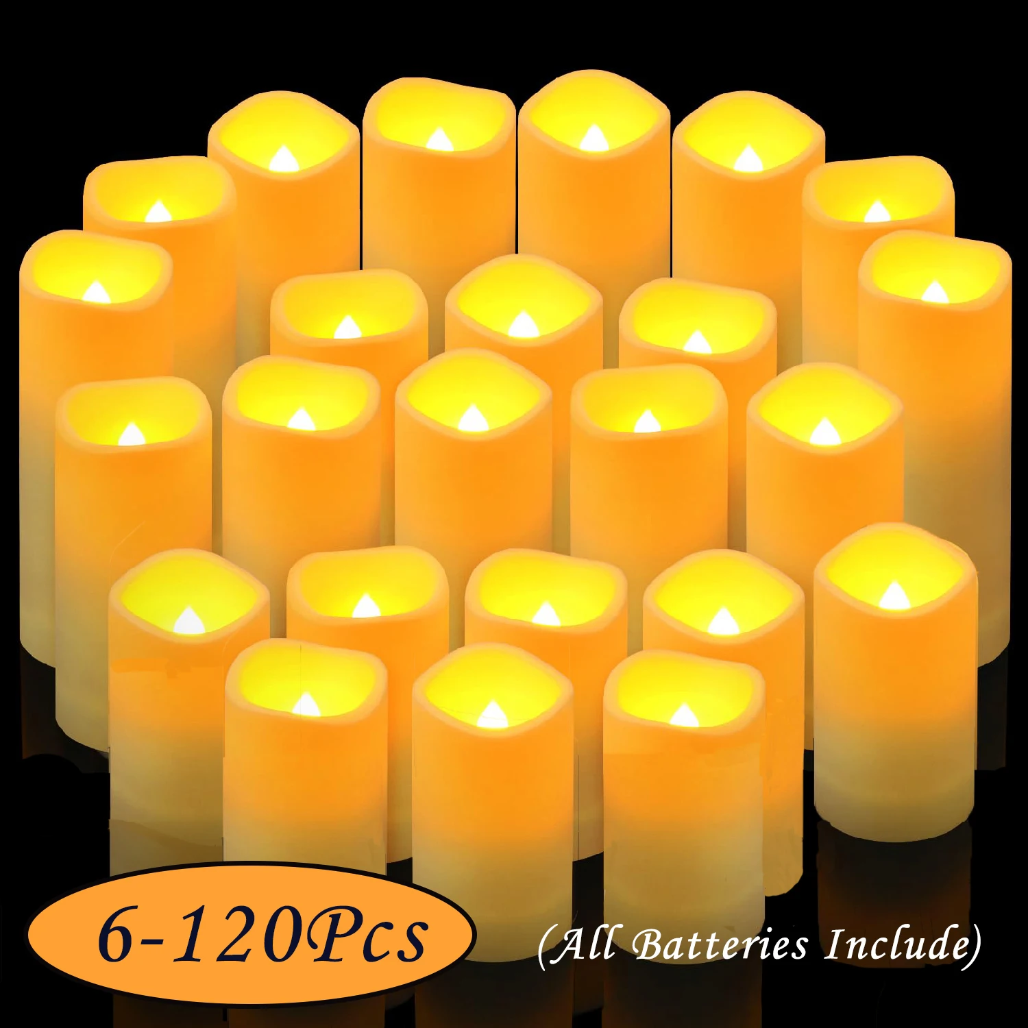 Velas de pilar LED de 6-120 Uds., velas sin llama alimentadas por batería, vela parpadeante para concierto de boda para decoración del