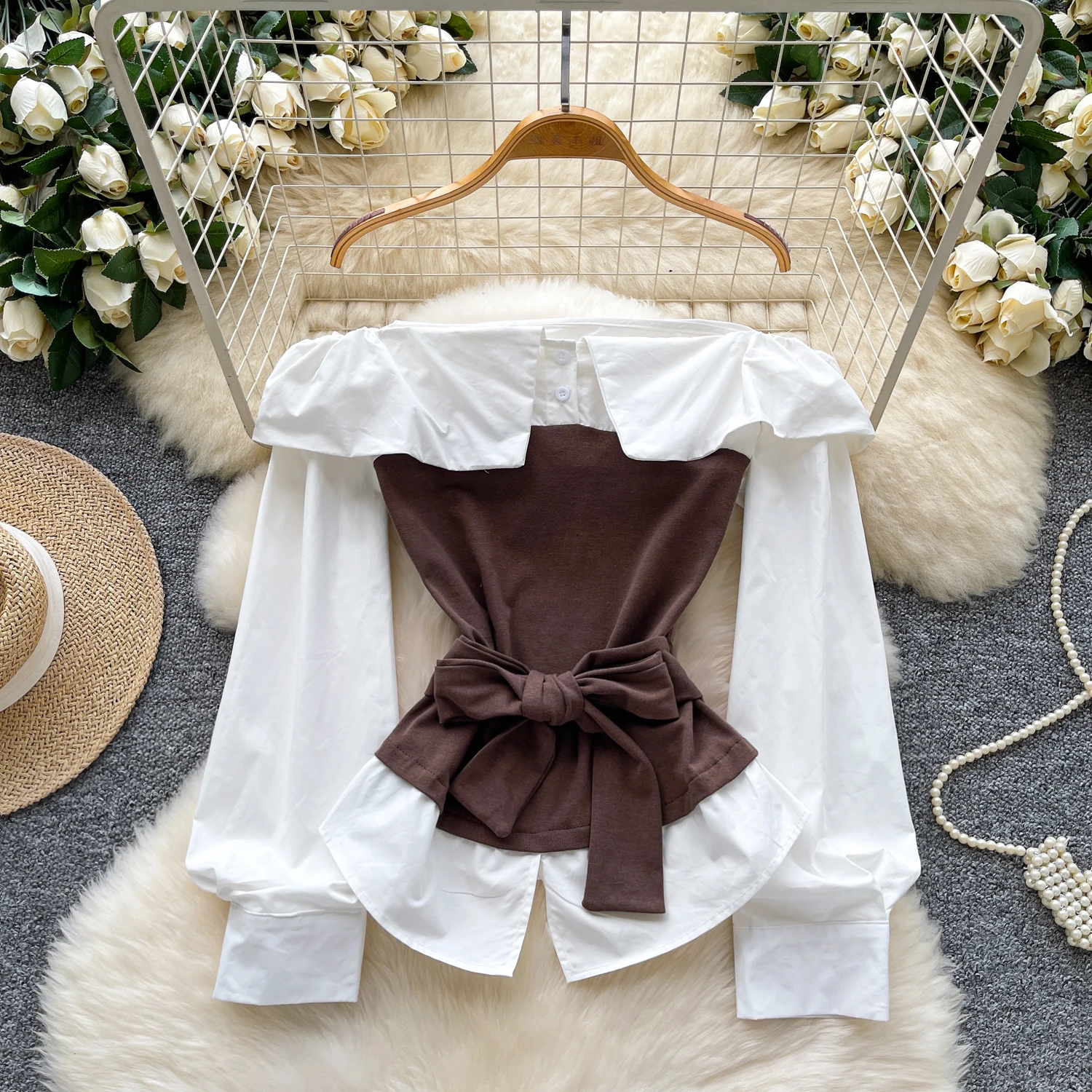 

Винтажная элегантная шикарная блузка с длинными рукавами и разрезом на шее, модная рубашка, повседневная женская рубашка феи