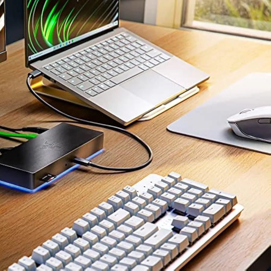 Suporte para laptop Razer: design ergonômico - construção em alumínio anodizado - branco mercúrio