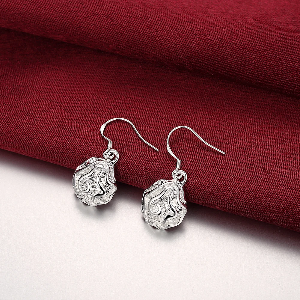 

Hot New 925 Sterling Silver Pretty Rose flower Earrings for Women Fashion temperament Holiday gift classic party wedding Jewelry