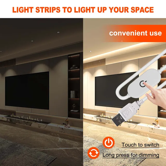 5V LED Strip Light USB Dimmer/Switch White Warm Blue Waterproof Adhesive Tape 2835 60LEDs Cabinet Room Night Lighting 1M 3M 5M 3