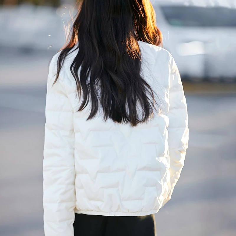 Abrigo de invierno para mujer, cuello POLO, modelo ligero, chaqueta cálida de plumón de pato blanco de manga larga, cárdigan de un solo pecho