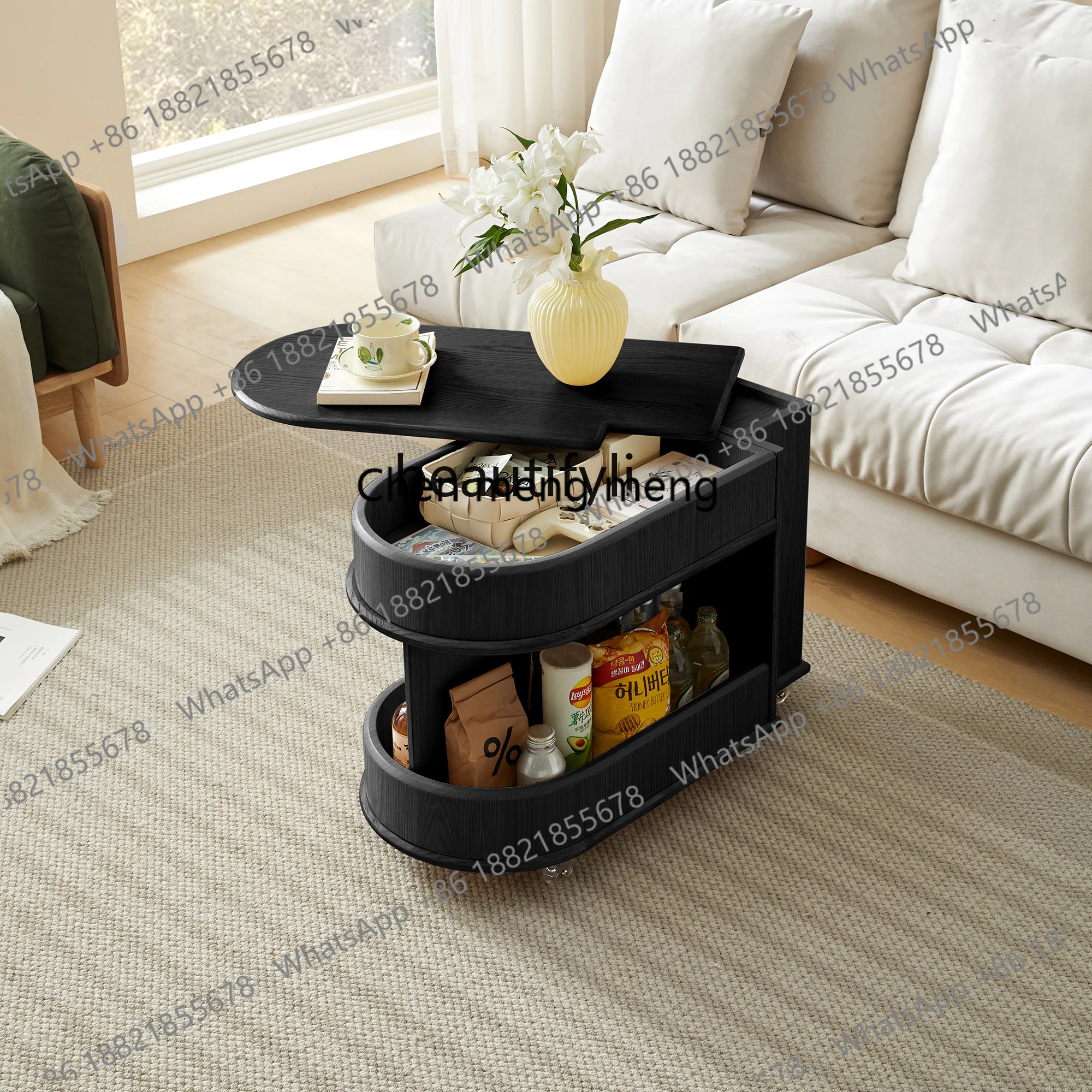 

Приставной столик из массива дерева для гостиной, движущиеся колеса, боковой шкаф, журнальный столик, креативный угловой столик, тележка