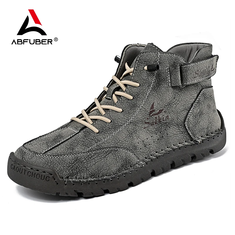 New 2024 Autumn Handmade Leather Men Boots Design Sneakers Man Breathable Casual Leather Shoes Men Ankle Boots Outdoor Boats