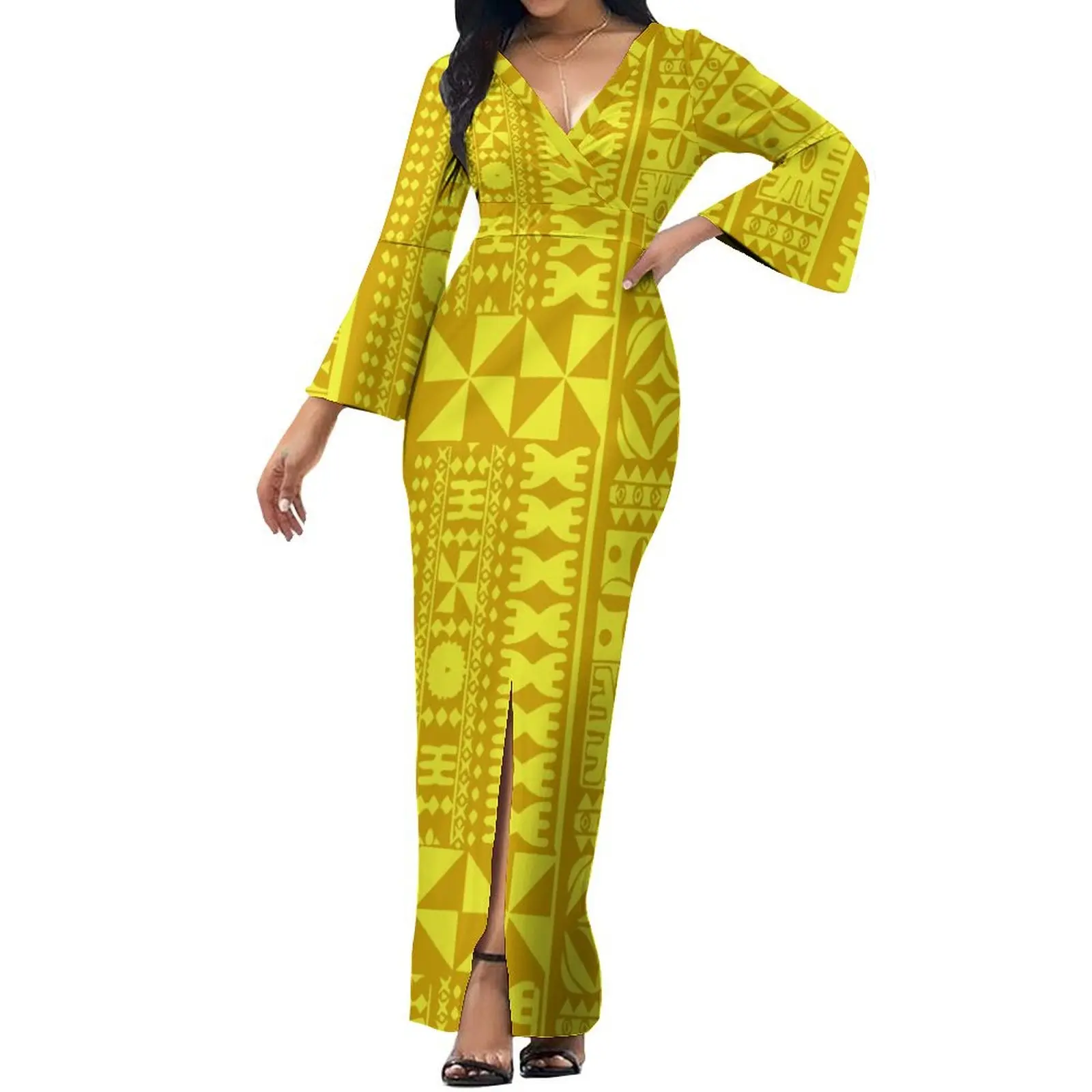 Personalizado estilo ilha polinésia samoa-fiji plus size casal conjunto vestido feminino praia festa saia dividida e camisa aloha masculina