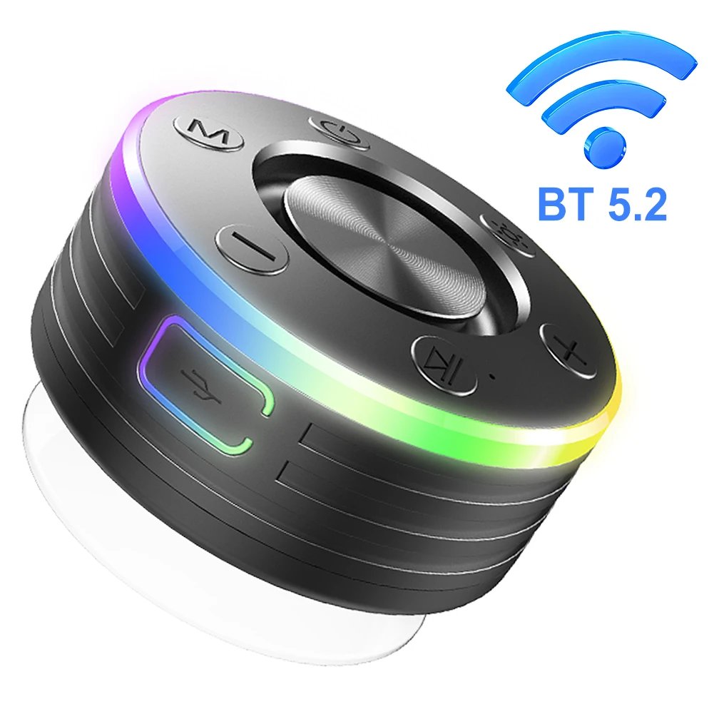 

Водонепроницаемый динамик для душа с присоской/подсветкой RGB, Bluetooth-совместимый мини-динамик 5.2, громкая связь/FM-радио, встроенный микрофон