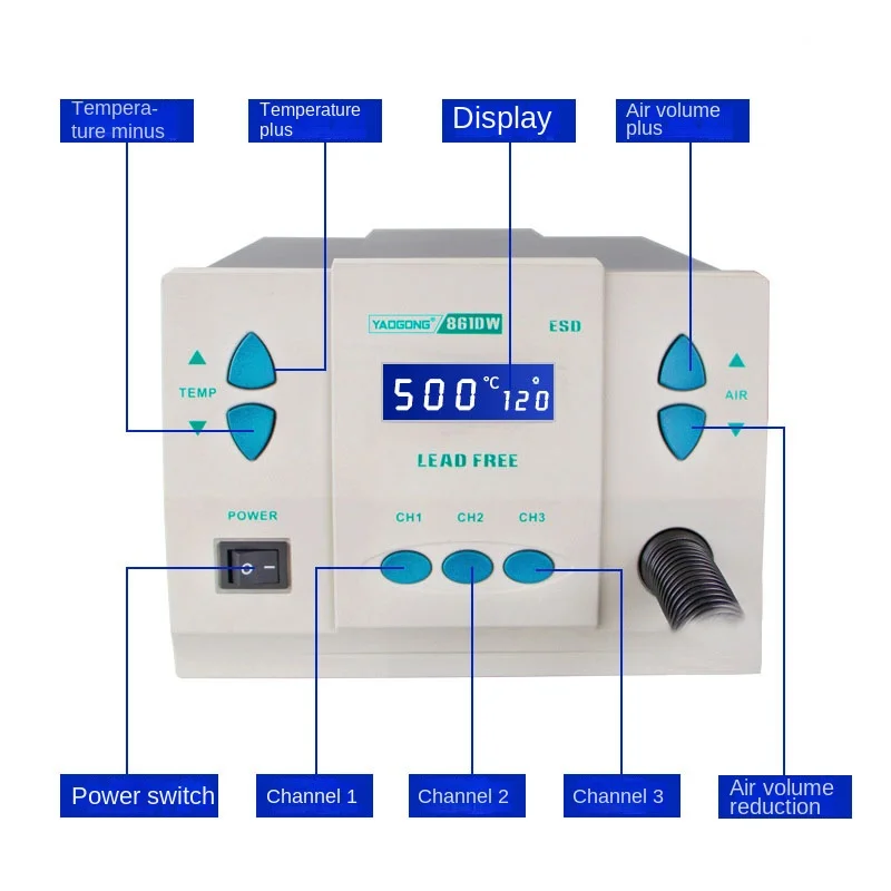 ST-861 Lead-free Adjustable Hot Air Gun Rework Station Soldering 1000W 220V For Phone CPU Chip Repair Same 861DW NEW