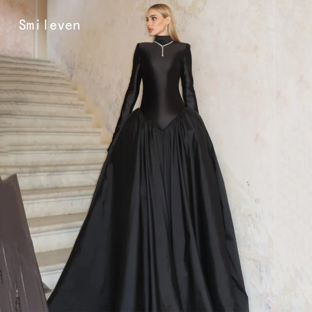 

Smileven Luxury Pleat A Line Prom Dress High Neck Party Gowns Classical Full Sleeve Formal Occassion Dress Customized 2026