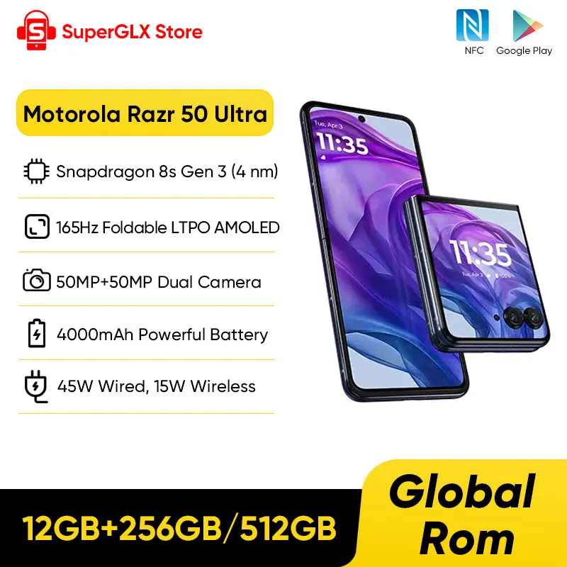 

100% Original Global Rom Motorola Moto Razr 50 Ultra 5G Snapdragon 8s Gen 3 165Hz Foldable LTPO AMOLED Display 50MP Smartphone