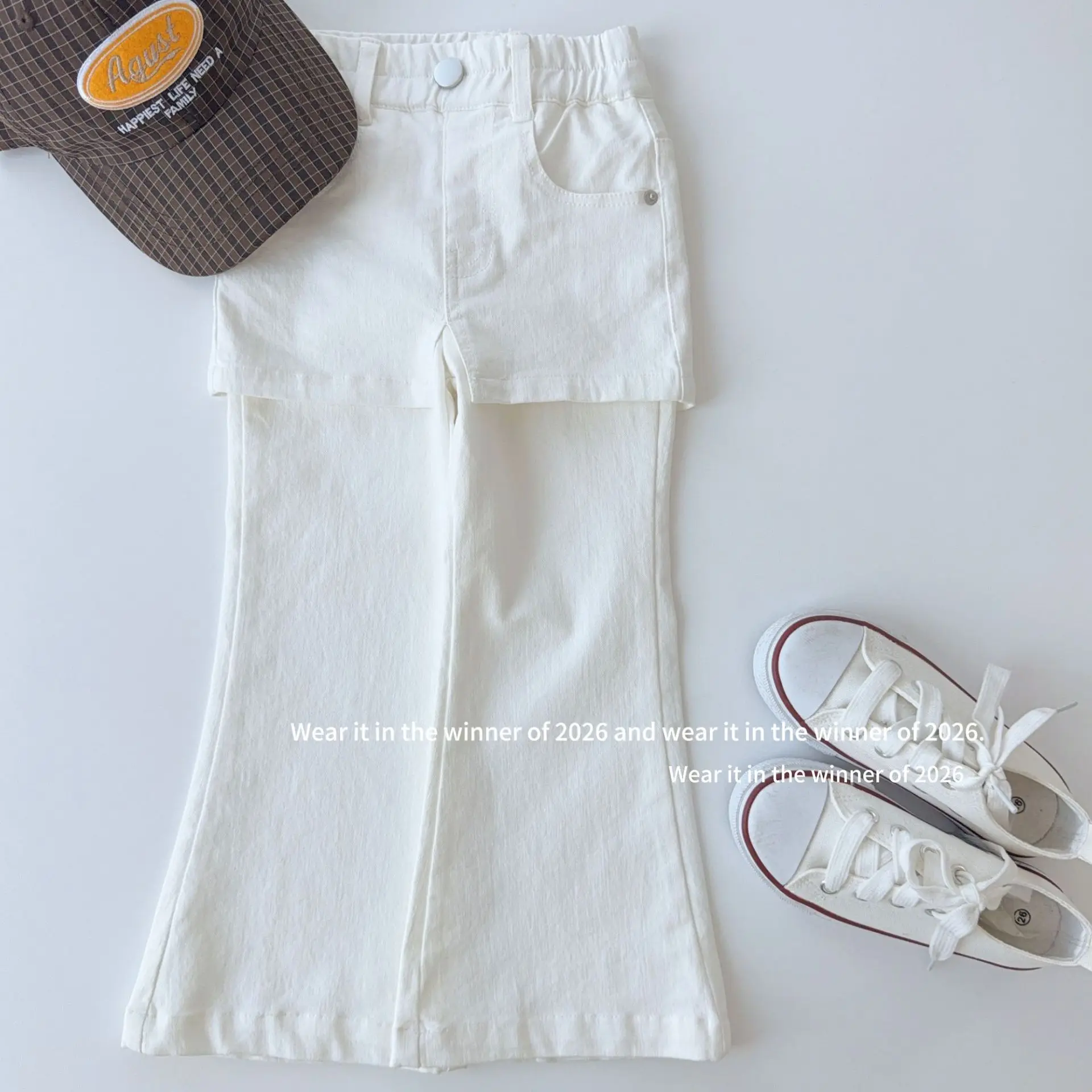 Girl Pants 2026 Spring and Autumn New Childrens Clothing Korean Girl Baby Solid Color Casual False Two Fart Curtain Micro Slacks