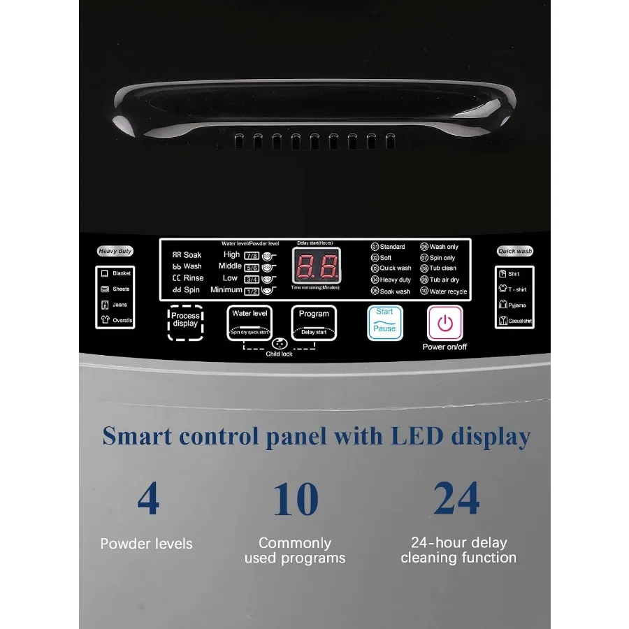 غسالة أوتوماتيكية بالكامل مع شاشة LED 17.7 رطل مضخة تصريف غسالة محمولة 10 برامج 8 اختيارات لمستويات المياه مثالية #4