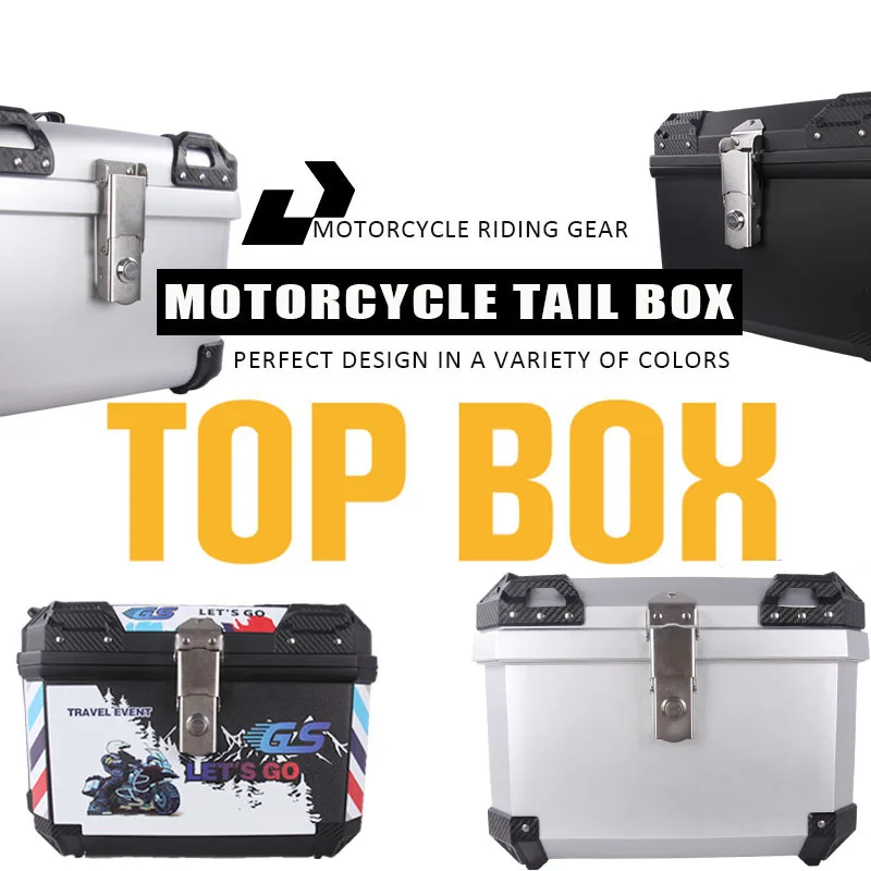 36L 45L silver motorcycle tail box Motorcycle Helmet Box Top Tail Rear Luggage Storage Tool Cases Lock for Universal BMW R1200GS