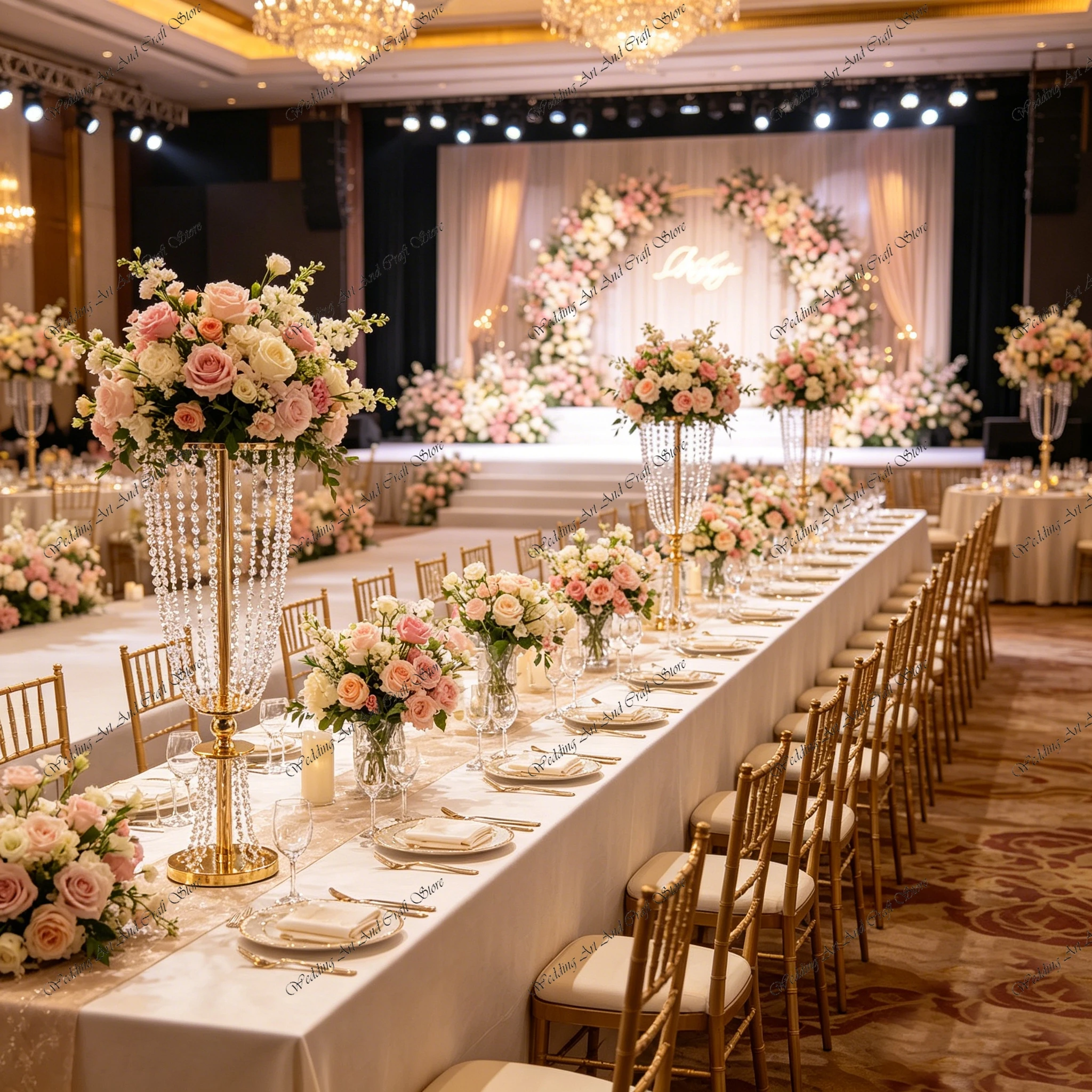 

10pcs f30 60-100cm Crystal Metal Gold Flower Stand Holders Wedding Vases Centerpieces Chandelier for Reception Tables ivy1079