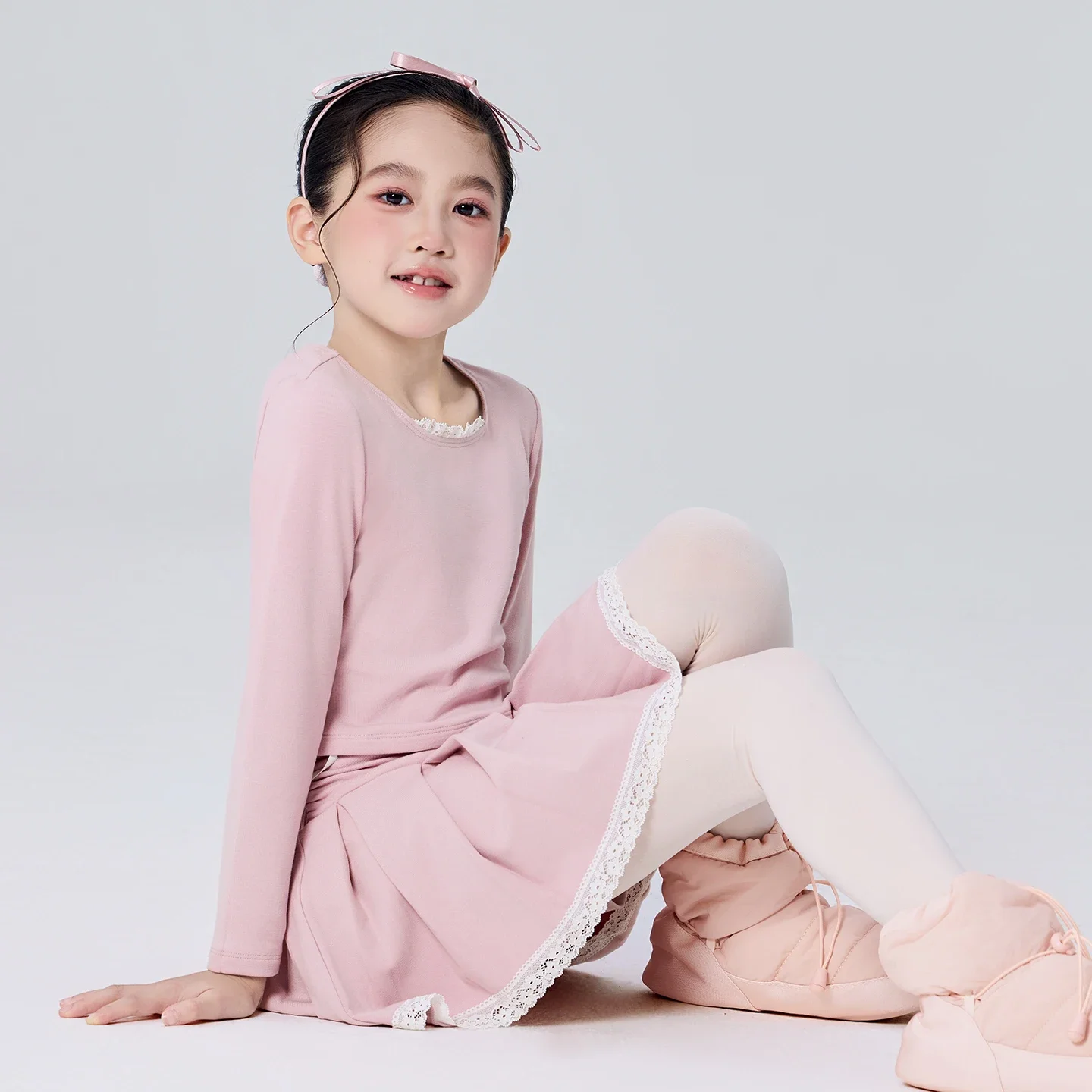 Conjunto de dança para meninas, agasalho de lã de inverno para crianças, balé, ginástica, collant, top com saia, roupa casual