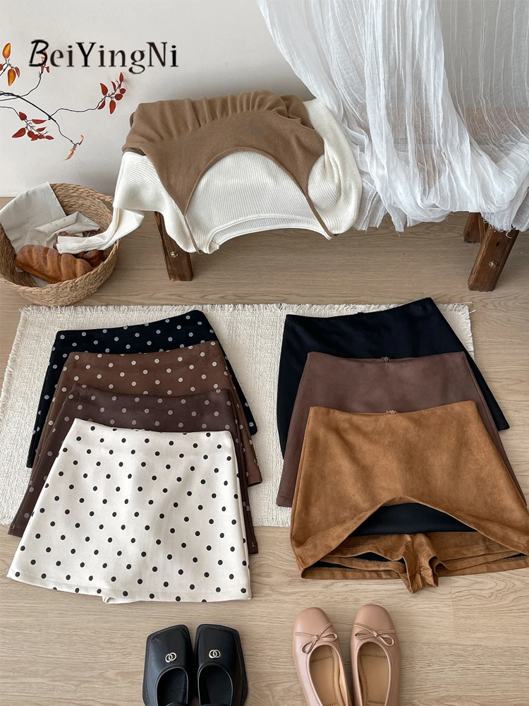 Beiyingni Winter Women's Velvet Short Skirt Polka Dot Printed Sexy Club Mini Lining Skirts Female 2026 Fashion Versatile Skirt
