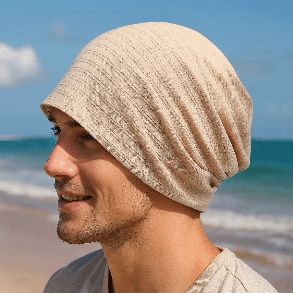 Fabric Caps Stripes Slouchy Beanies Hat Double Layer Windproof Knitted Outdoor Baggy Skullcaps Breathable Warm Thin Hedging Cap