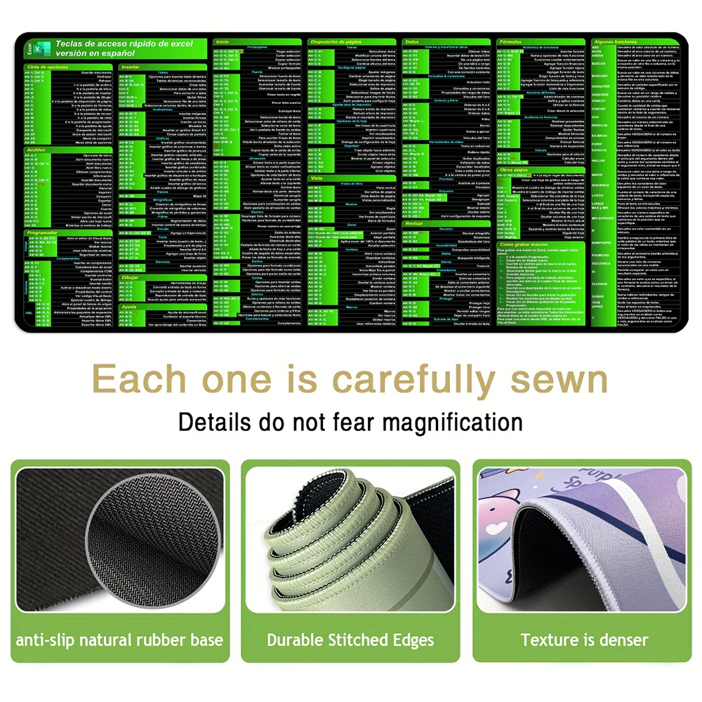 اللغة الإسبانية Excel كبيرة مكتب ماوس الوسادة المطاط المضادة للانزلاق مكتب حصيرة مكتب الملحقات توسيع لوحة الماوس لوحة مكتب الكمبيوتر المحمول