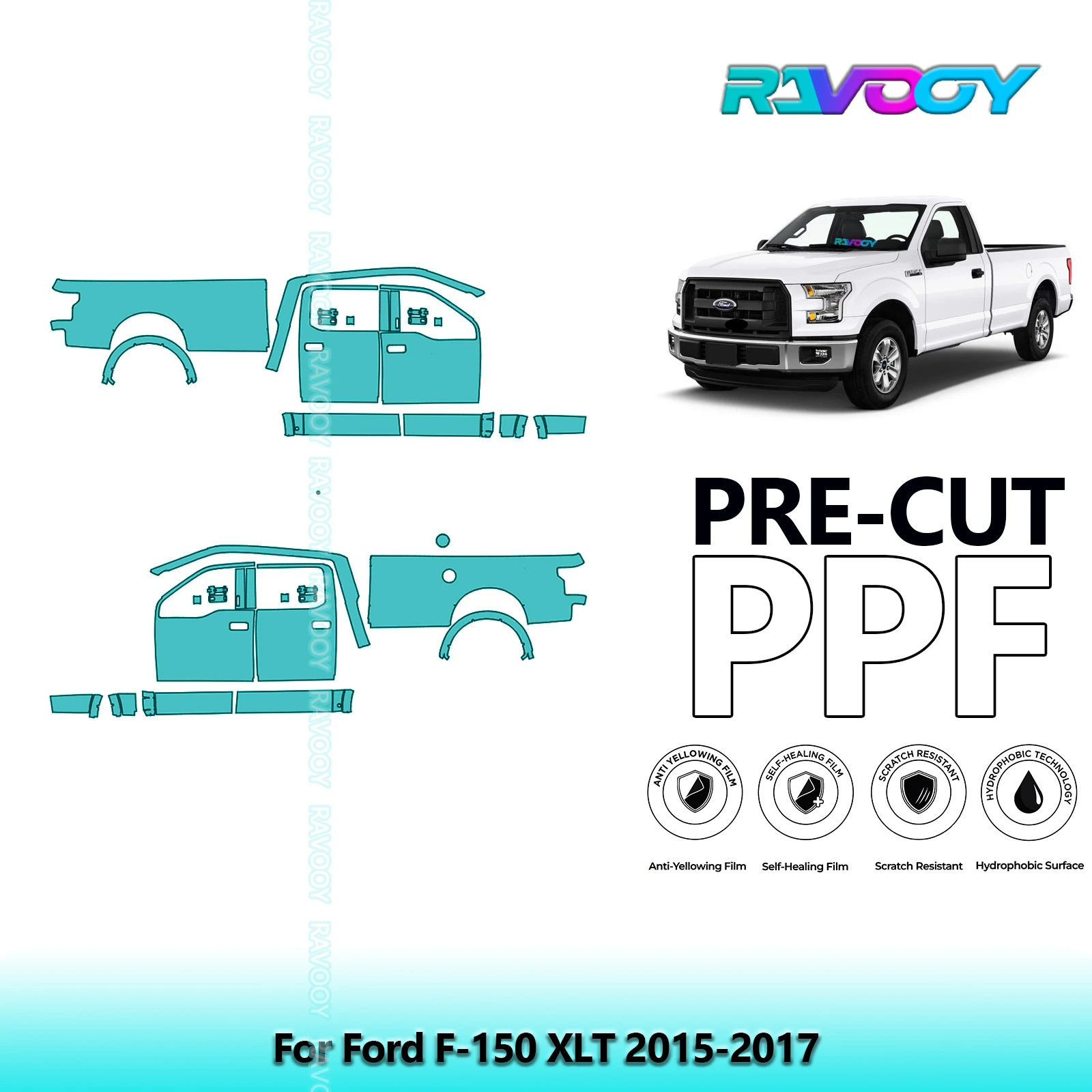 

For Ford F-150 XLT 2015-2017 8.5mil Clear Matte Pre-Cut PPF Door & A/B Pillar Kit TPU Paint Protection Film Set