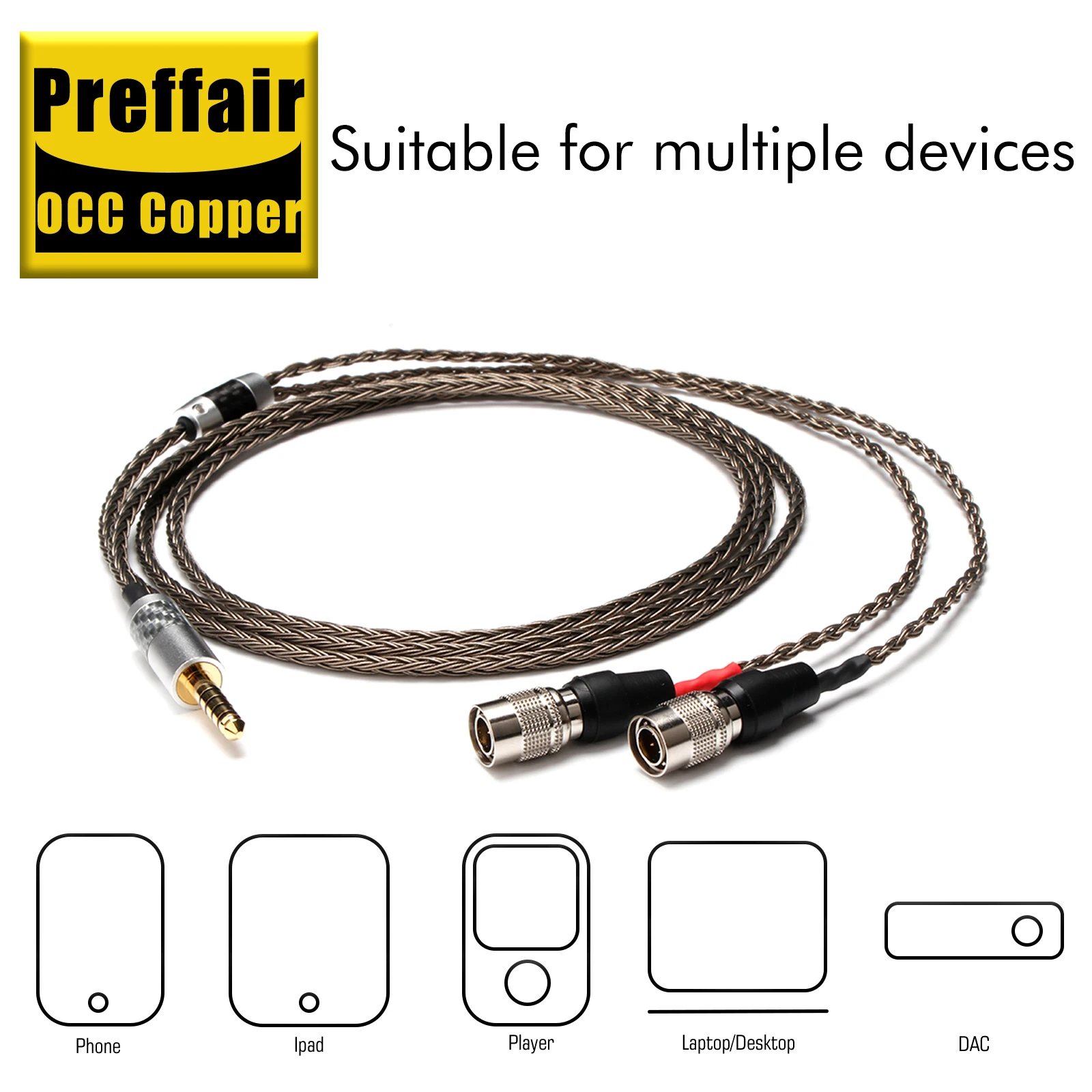 Preffair E520 Braided Headphone Cable – High-Purity 7N OCC Silver-Plated Copper