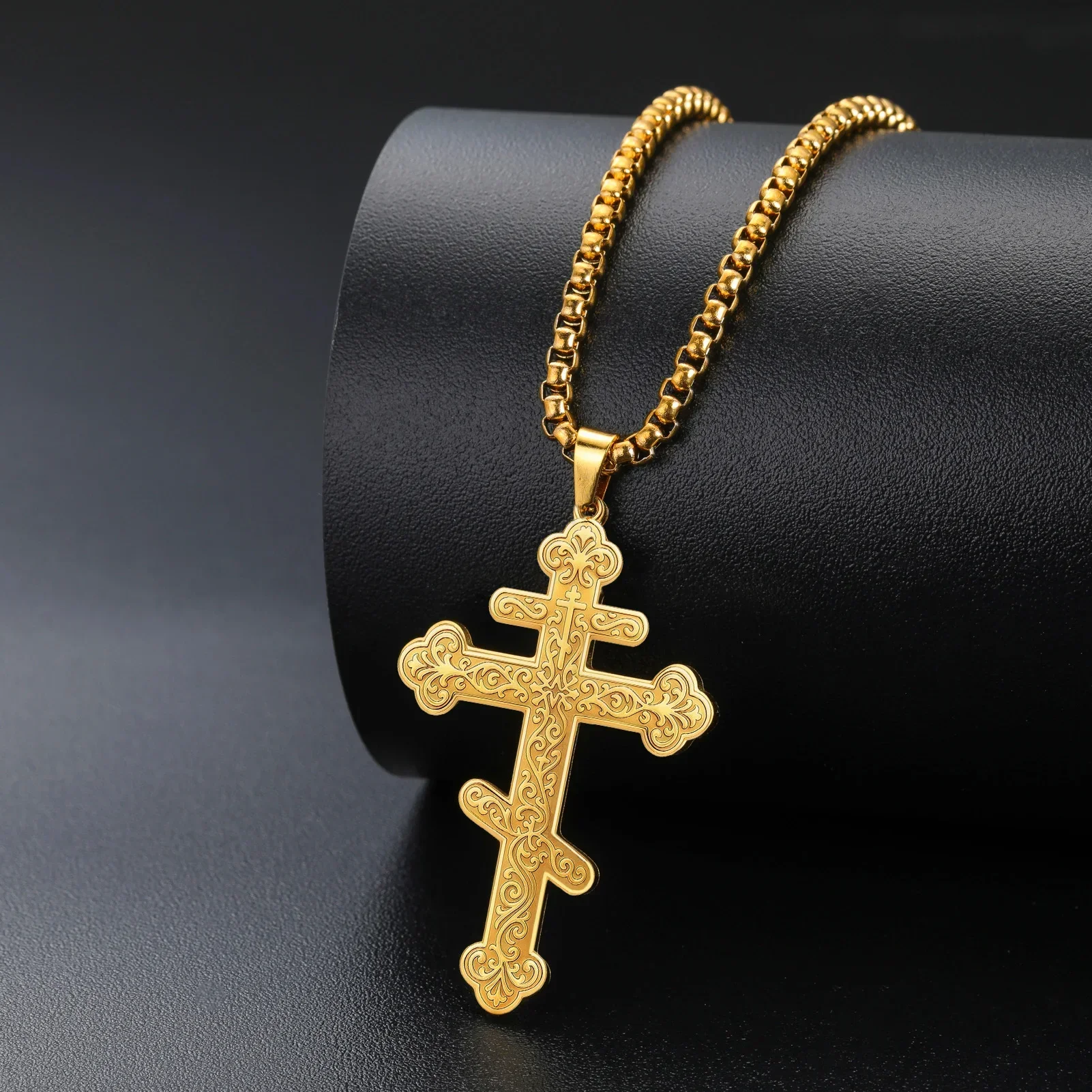 Orthodox Cross Pendant Necklace Stainless Steel Christian Religious Believer Necklace for Men Women Faith Jewelry Gift