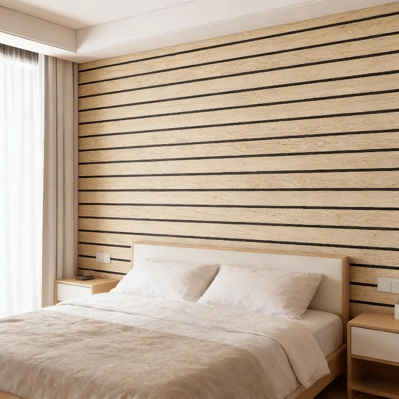 Self-Adhesive Wood Grain Wall Sticker Peel and Stick Noise Reduction Grid Wallpaper Waterproof Wall Panel Living Room Bedroom
