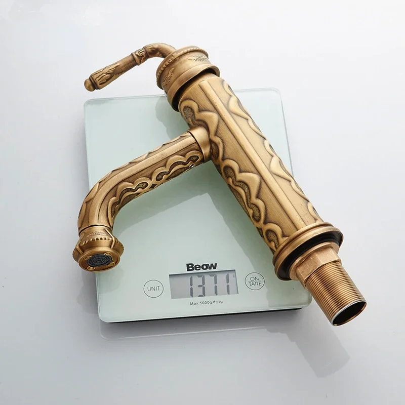 

Basin Faucets Solid Brass Vintage Antique Bathroom Faucet Single Handle 360 Degree Swivel Spout Hot Cold Water Basin Mixer Tap
