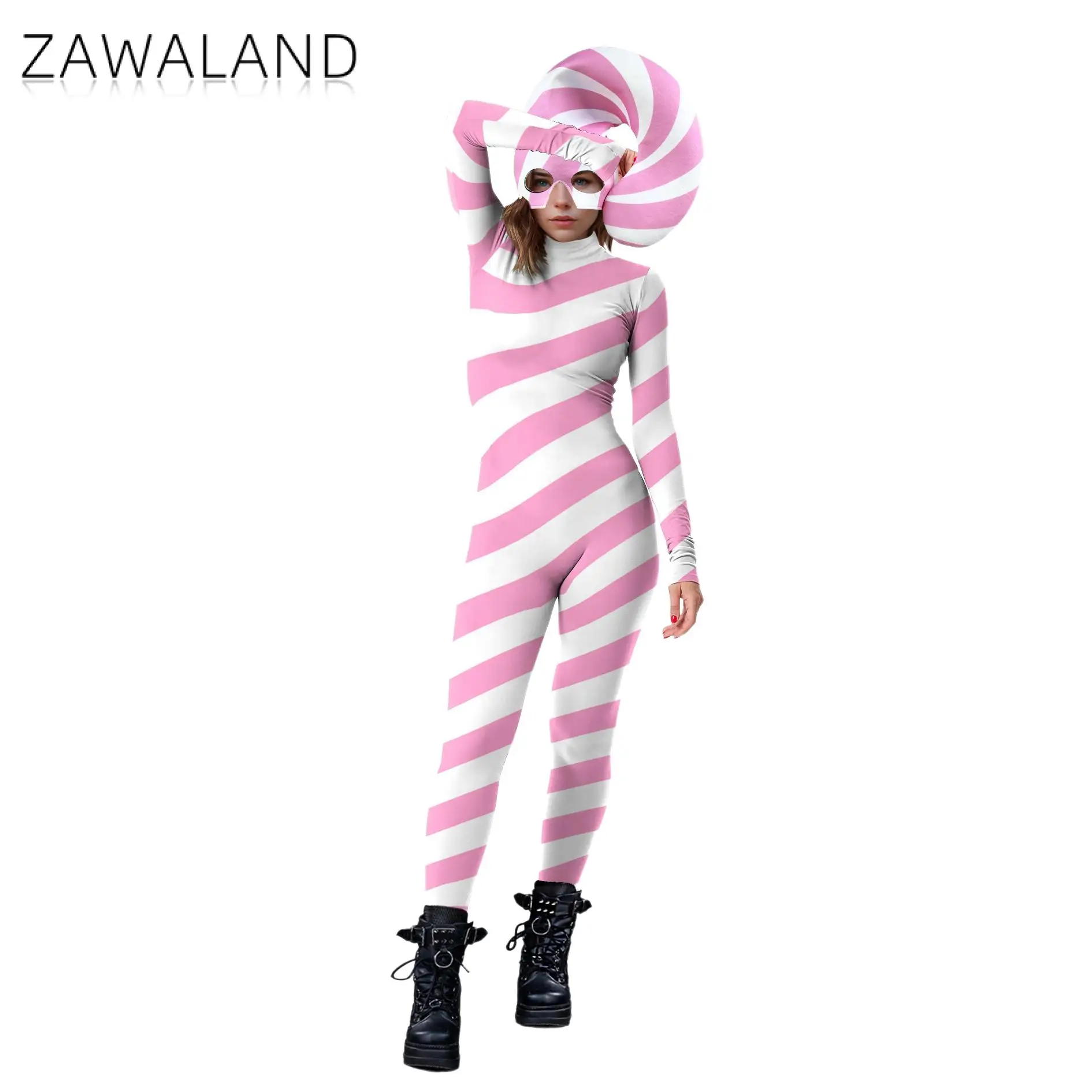 Mono de caramelo de Navidad Zentai, traje de fiesta de Navidad con estampado de rayas coloridas, sombrero de vestir, traje de Cosplay para vacaciones