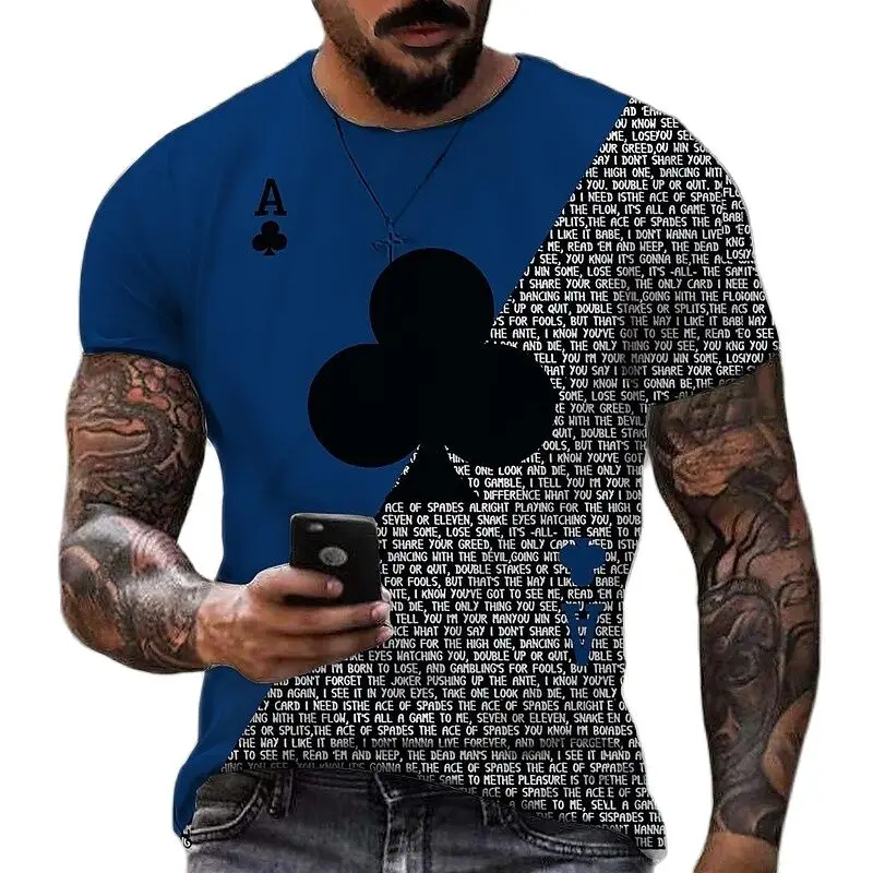 2023 Fashion Hip Hop Playing Cards  Spade Pattern Men T-shirt Summer Casual Interesting Poker Graphic  O-Neck 3D Print T-shirt