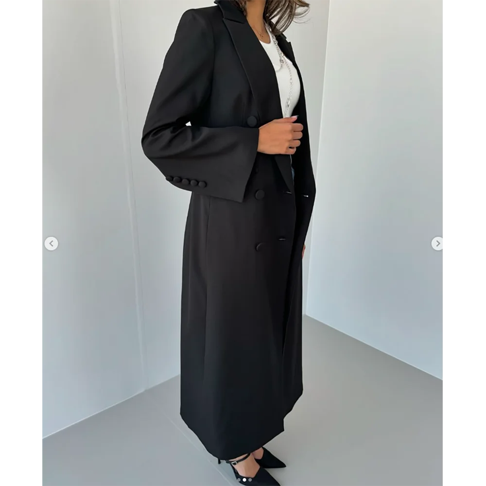 Arabian Robe Black Slim Long Women Blazer One Piece Luxury High Quality Solid Color Double Breasted Female Coat casaco feminino