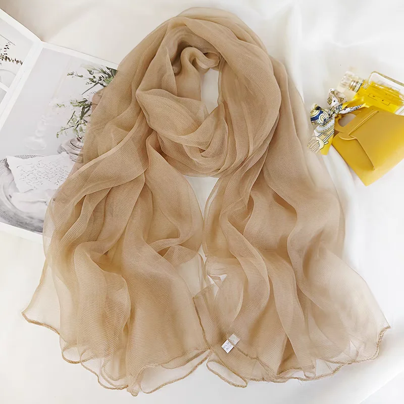 BYSIFA|Spring Khaki 100% Silk Scarf Shawl Elegant Long  Scarves Shawls Spring Fall Brand Accessories Head Scarf Cape 170*100