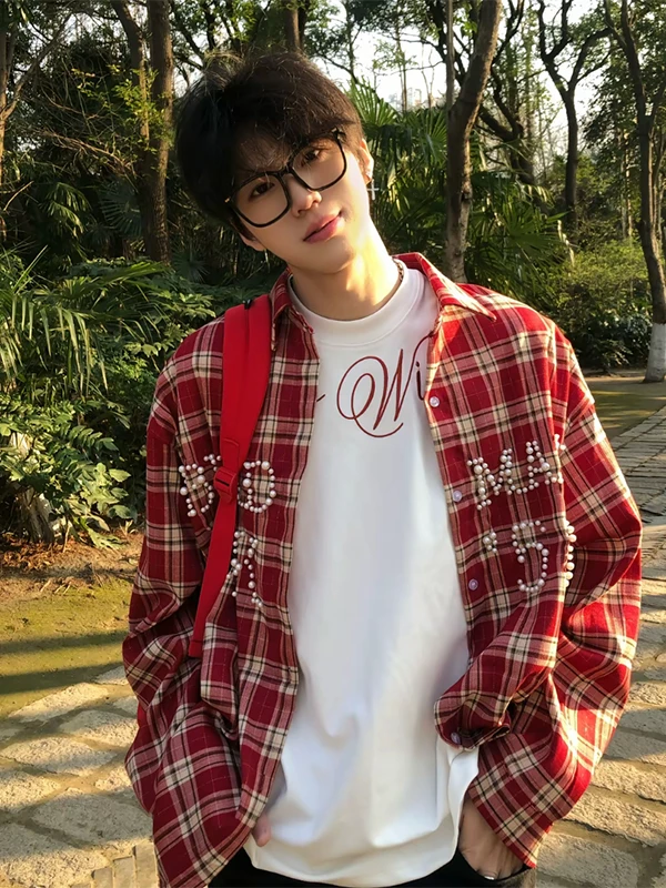 

Американское клетчатое пальто с длинными рукавами для мальчиков, повседневное, свободного кроя, молодежное, трендовое, весеннее