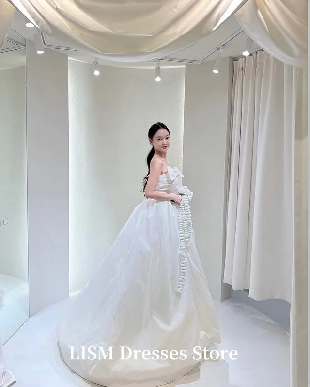 LISM Senza Spalline A-Line Arco Corea Abiti da Sposa Due Pezzi Servizio Fotografico Raso di Seta Lunghi Abiti da Sposa Eleganti Estensioni Dende Personalizzato